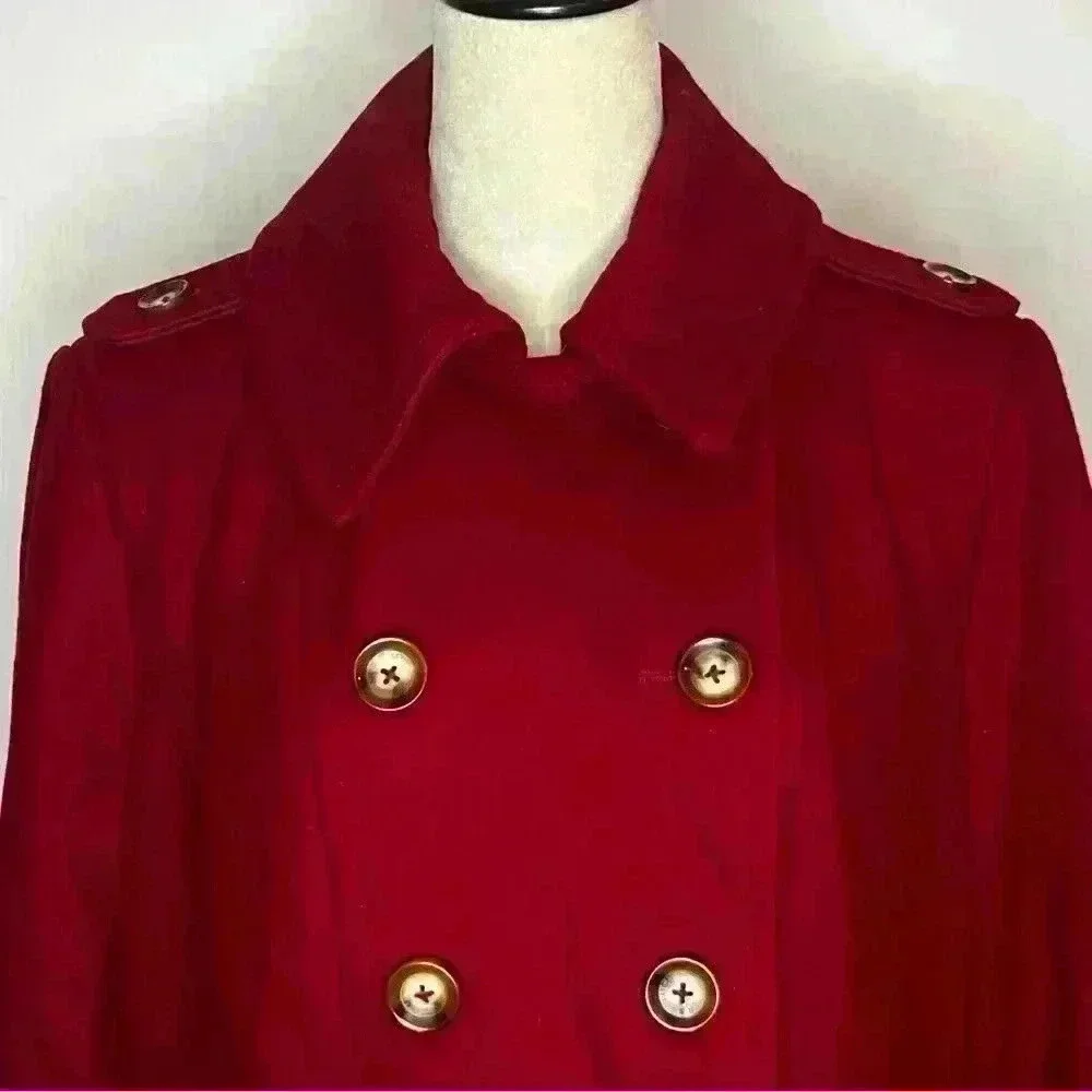 Michael Kors Wool Blend Peacoat‎ Jacket Button Down Women Large Red Lined Warm